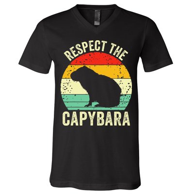 Capybaras Respect The Capybara Cavy Rodent Lover  V-Neck T-Shirt