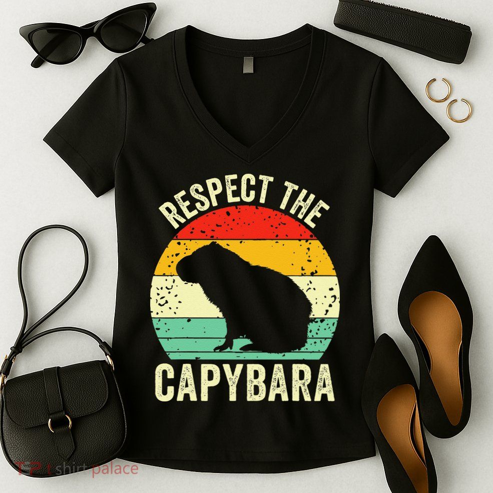Capybaras Respect The Capybara Cavy Rodent Lover  Women's V-Neck T-Shirt
