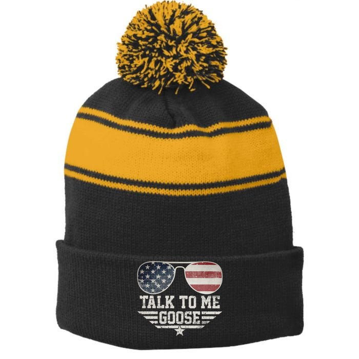 Cool Retro Talk To Me Goose Gift Stripe Pom Pom Beanie