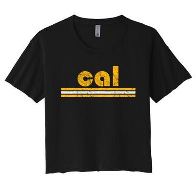 Cal Retro Three Stripe Vintage California Throwback Women's Crop Top Tee