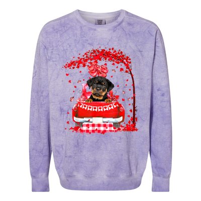 Cute Red Truck Rottweiler Valentines Day Costume Boy Girl Colorblast Crewneck Sweatshirt