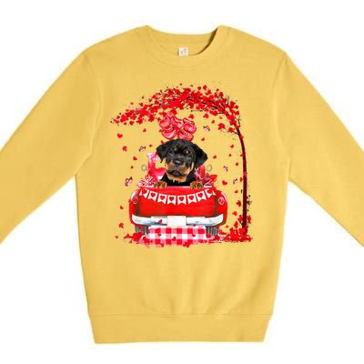 Cute Red Truck Rottweiler Valentines Day Costume Boy Girl Premium Crewneck Sweatshirt