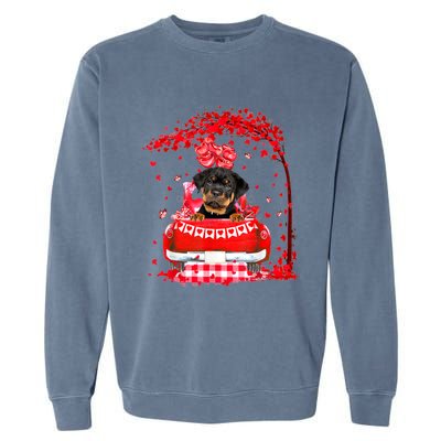 Cute Red Truck Rottweiler Valentines Day Costume Boy Girl Garment-Dyed Sweatshirt