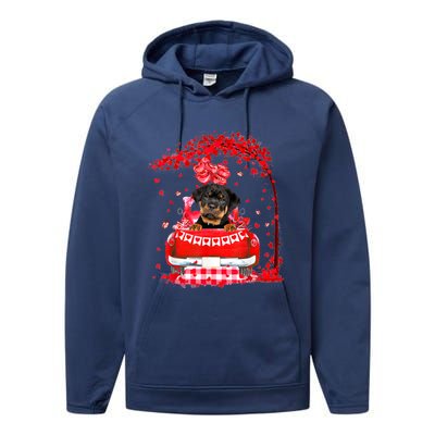 Cute Red Truck Rottweiler Valentines Day Costume Boy Girl Performance Fleece Hoodie