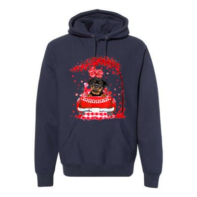 Cute Red Truck Rottweiler Valentines Day Costume Boy Girl Premium Hoodie