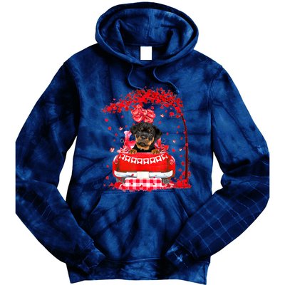 Cute Red Truck Rottweiler Valentines Day Costume Boy Girl Tie Dye Hoodie