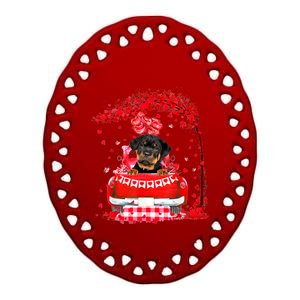 Cute Red Truck Rottweiler Valentines Day Costume Boy Girl Ceramic Oval Ornament