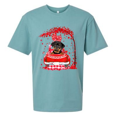 Cute Red Truck Rottweiler Valentines Day Costume Boy Girl Sueded Cloud Jersey T-Shirt