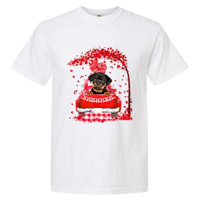 Cute Red Truck Rottweiler Valentines Day Costume Boy Girl Garment-Dyed Heavyweight T-Shirt