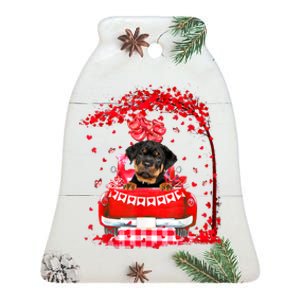 Cute Red Truck Rottweiler Valentines Day Costume Boy Girl Ceramic Bell Ornament