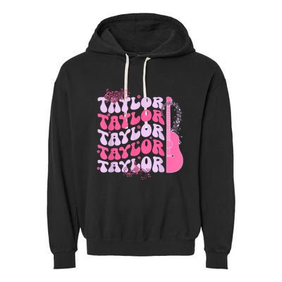 Cute Retro Taylor First Name Personalized Groovy Birthday Garment-Dyed Fleece Hoodie