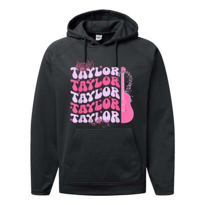 Cute Retro Taylor First Name Personalized Groovy Birthday Performance Fleece Hoodie