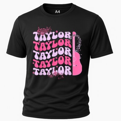 Cute Retro Taylor First Name Personalized Groovy Birthday Cooling Performance Crew T-Shirt