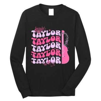 Cute Retro Taylor First Name Personalized Groovy Birthday Long Sleeve Shirt