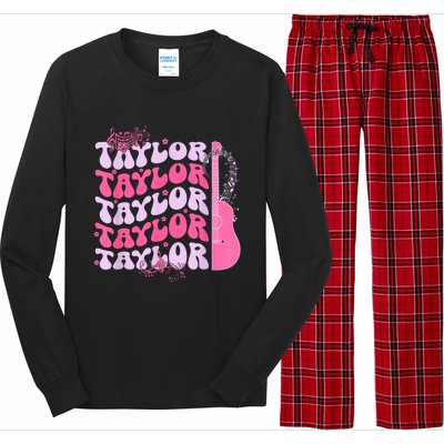 Cute Retro Taylor First Name Personalized Groovy Birthday Long Sleeve Pajama Set