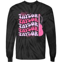 Cute Retro Taylor First Name Personalized Groovy Birthday Tie-Dye Long Sleeve Shirt