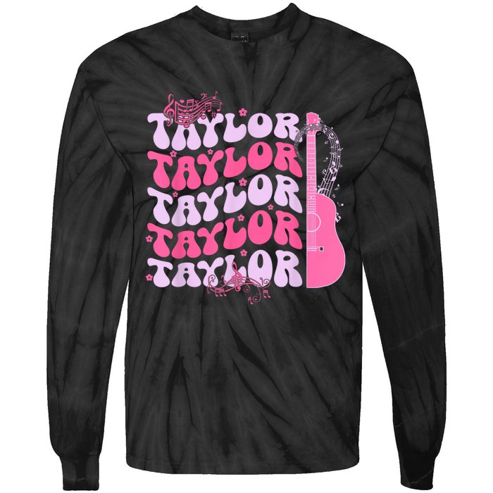 Cute Retro Taylor First Name Personalized Groovy Birthday Tie-Dye Long Sleeve Shirt