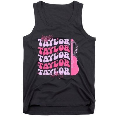 Cute Retro Taylor First Name Personalized Groovy Birthday Tank Top