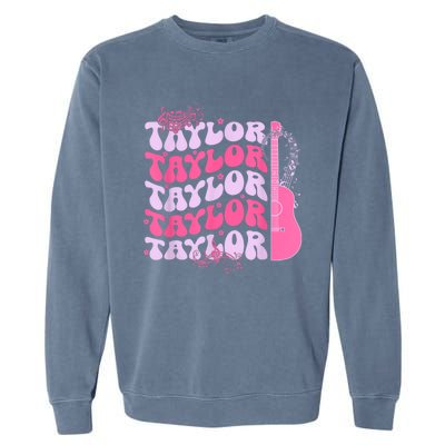 Cute Retro Taylor First Name Personalized Groovy Birthday Garment-Dyed Sweatshirt