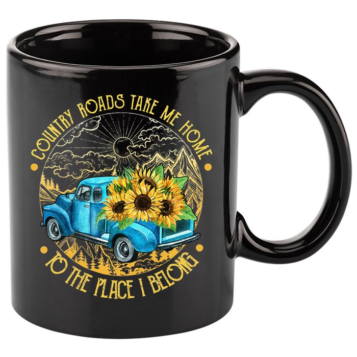 Country Roads Take Me Home To The Place I Belong 11oz C Handle Ceramic Mug
