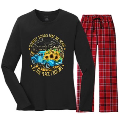 Country Roads Take Me Home To The Place I Belong Women's Long Sleeve Flannel Pajama Set 