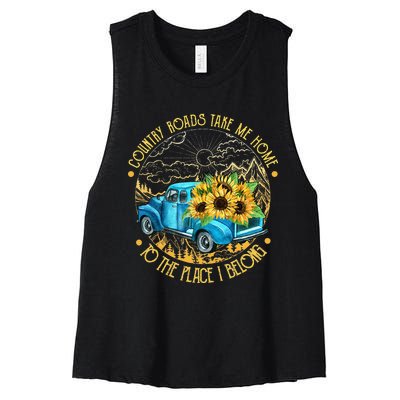 Country Roads Take Me Home To The Place I Belong Women's Racerback Cropped Tank