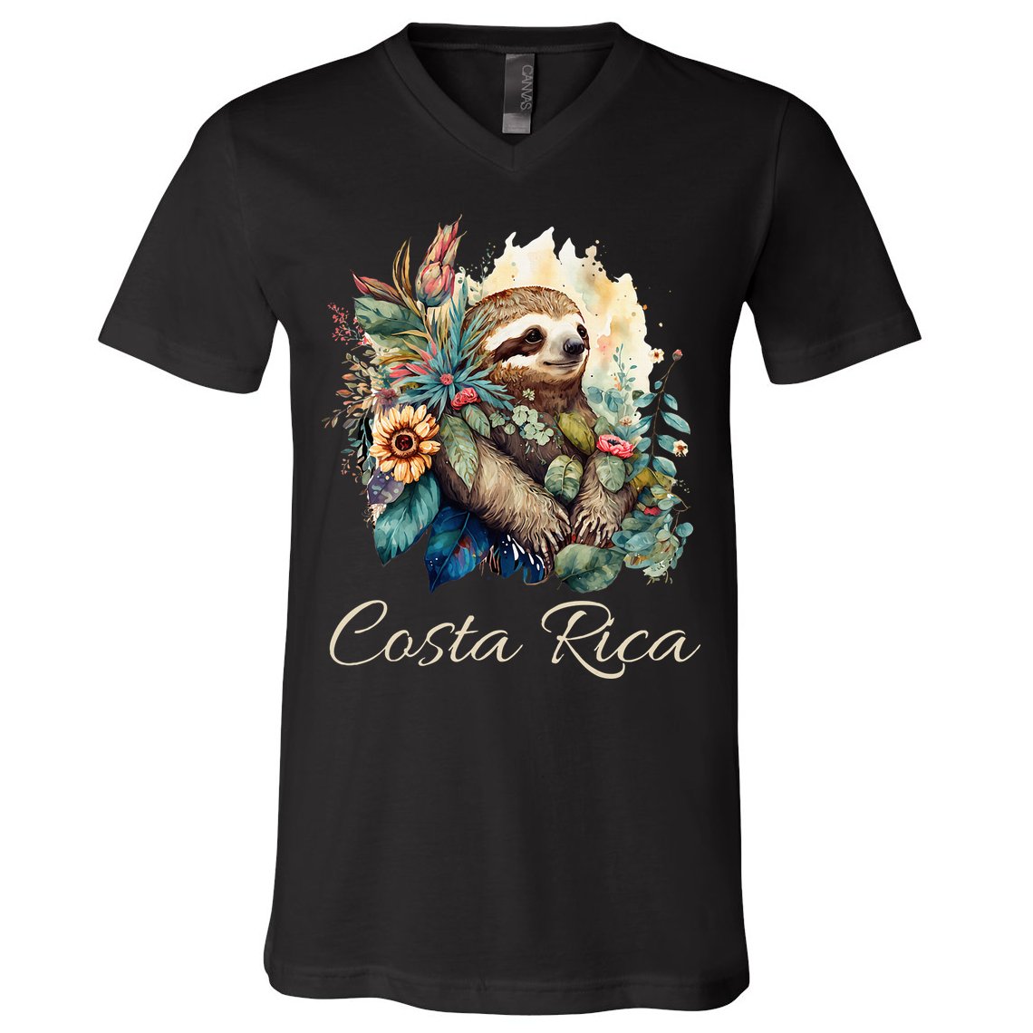 Costa Rica Tropical Sloth V-Neck T-Shirt
