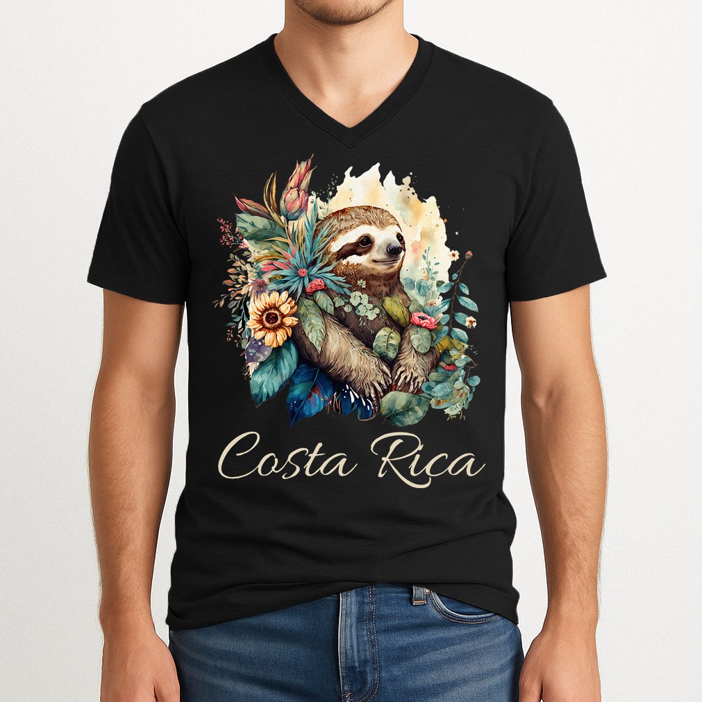 Costa Rica Tropical Sloth V-Neck T-Shirt