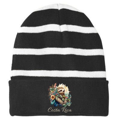 Costa Rica Tropical Sloth Striped Beanie with Solid Band