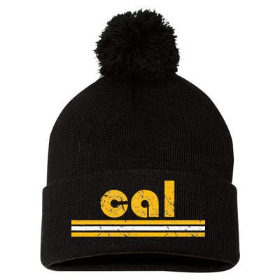 Cal Retro Three Stripe Vintage California Throwback Pom Pom 12in Knit Beanie