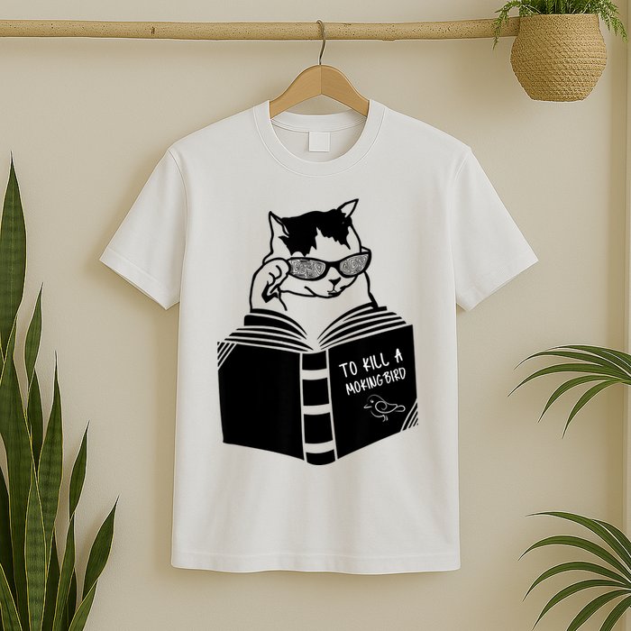 Cat Reading To Kill A Mockingbird Funny T-Shirt