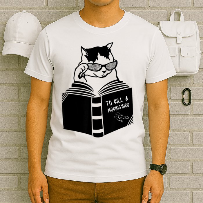 Cat Reading To Kill A Mockingbird Funny T-Shirt