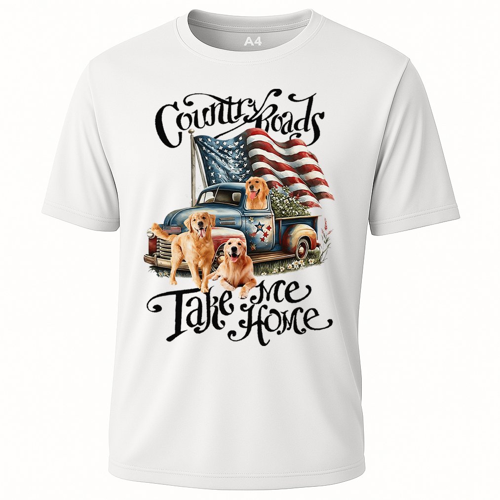 Country Roads Take Golden Retriever Home Cooling Performance Crew T-Shirt