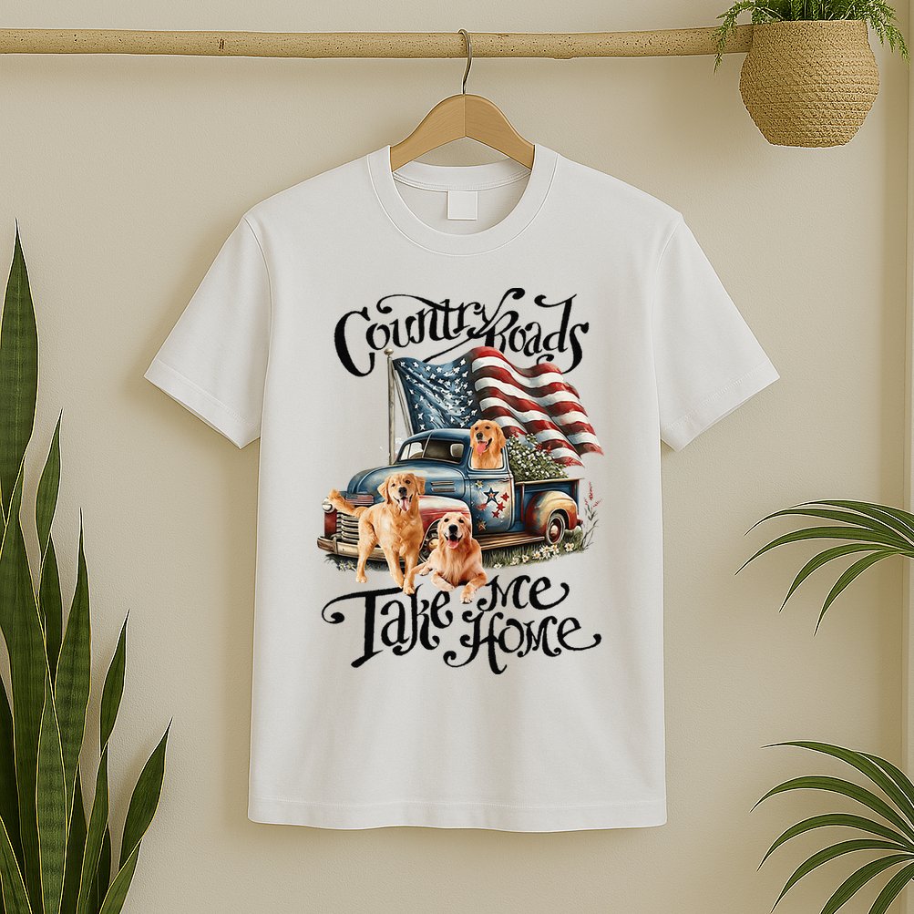 Country Roads Take Golden Retriever Home T-Shirt