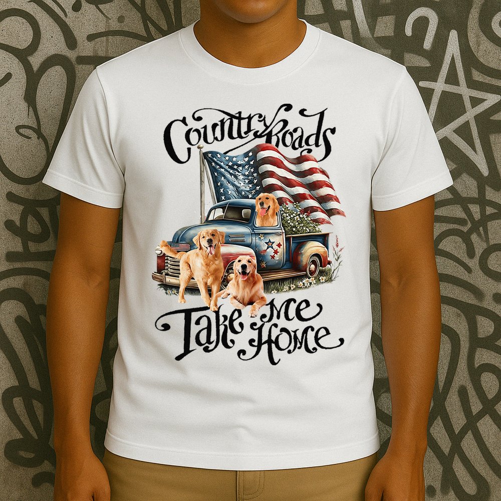 Country Roads Take Golden Retriever Home T-Shirt
