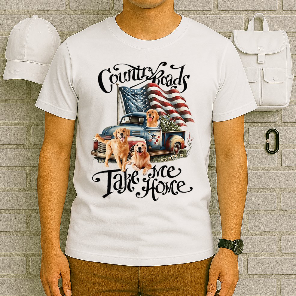 Country Roads Take Golden Retriever Home T-Shirt