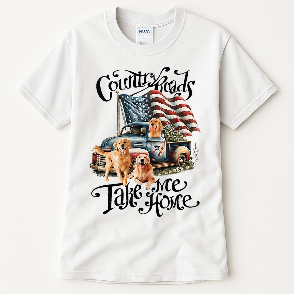 Country Roads Take Golden Retriever Home Tall T-Shirt