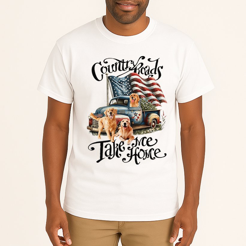 Country Roads Take Golden Retriever Home Tall T-Shirt