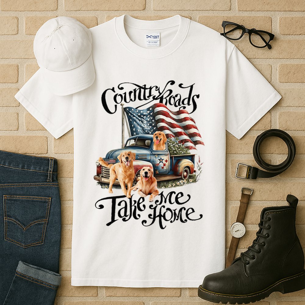 Country Roads Take Golden Retriever Home Tall T-Shirt