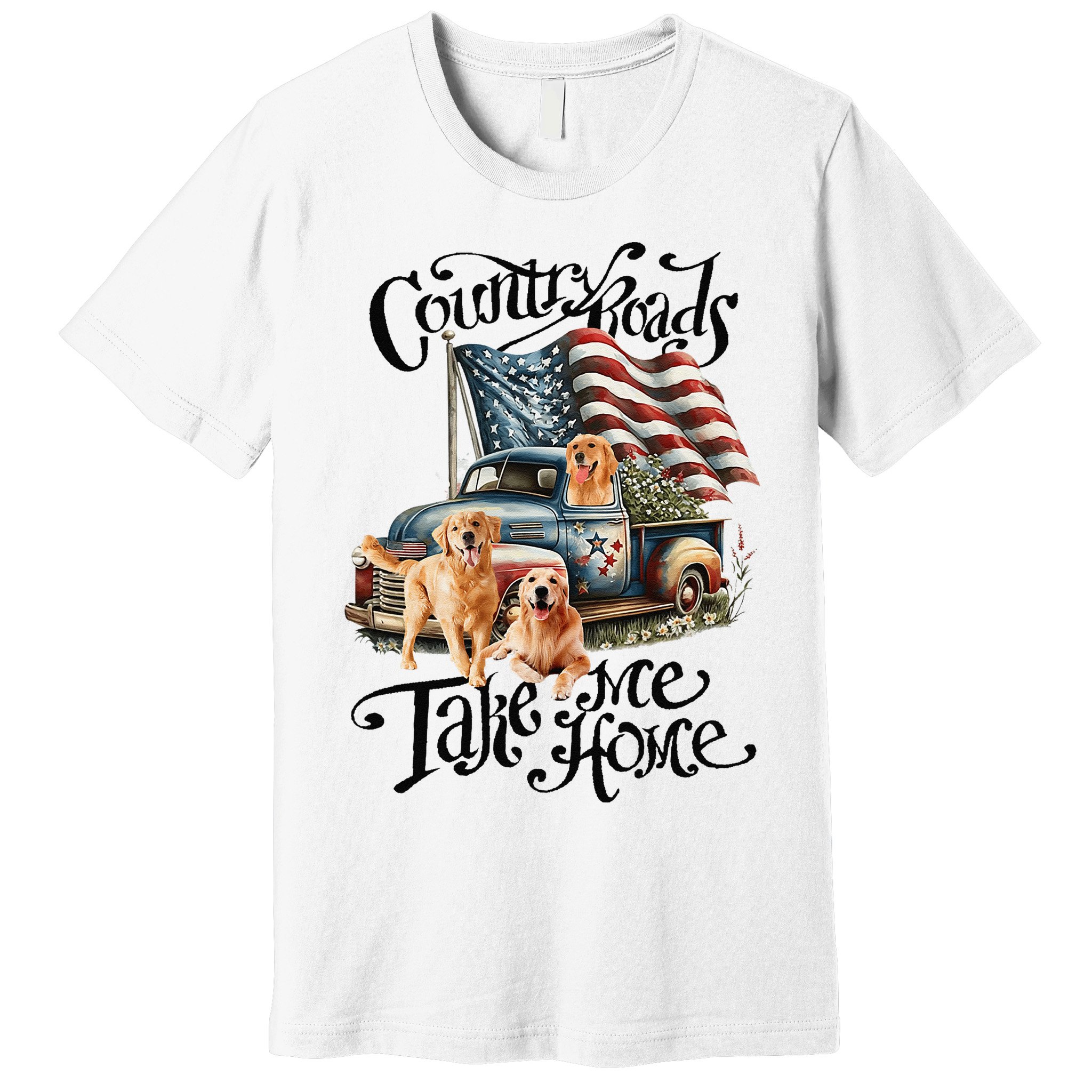 Country Roads Take Golden Retriever Home Premium T-Shirt