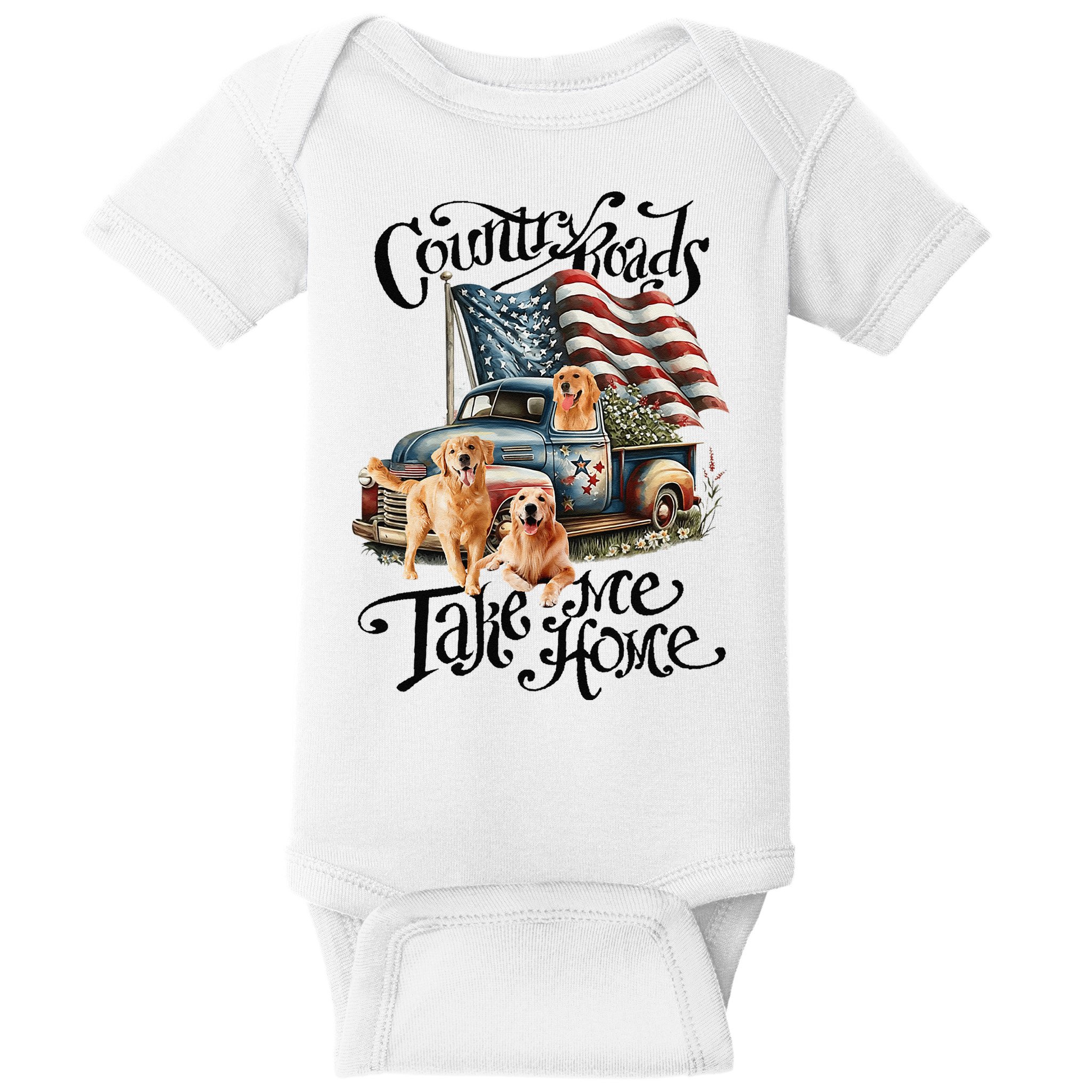 Country Roads Take Golden Retriever Home Baby Bodysuit