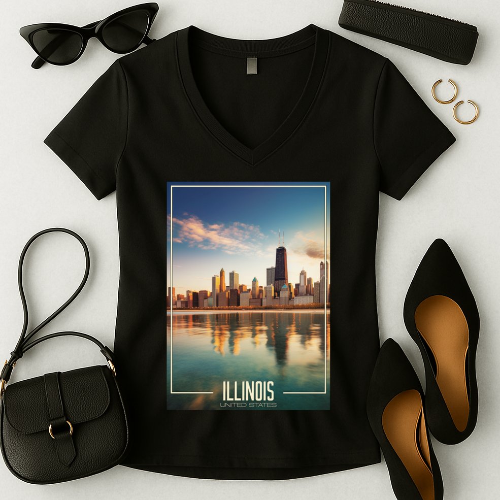 Chicago Reflections: The Heart Of Illinois Women's V-Neck T-Shirt