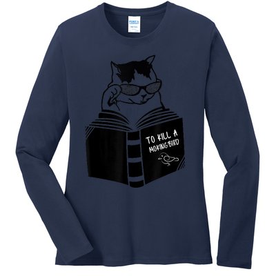 Cat Reading To Kill A Mockingbird Funny Ladies Long Sleeve Shirt