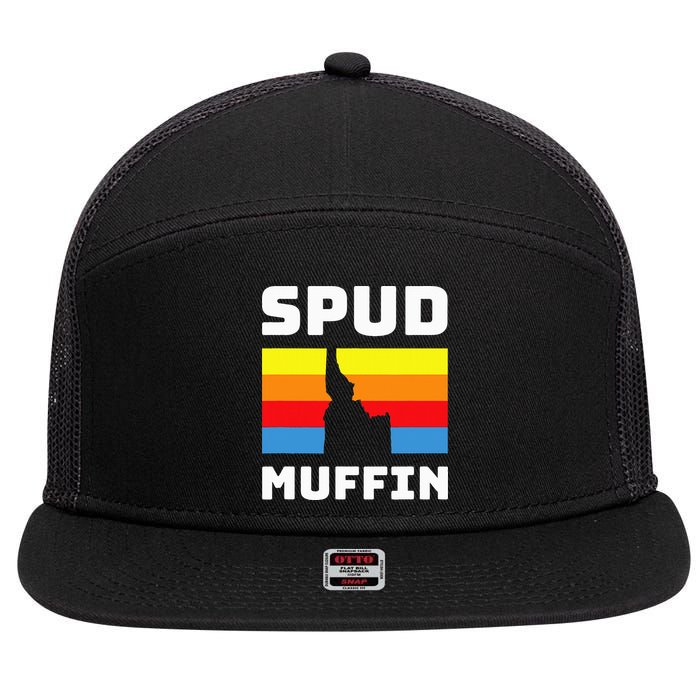 Cool Retro Travel Idaho Vacation Potatoes Spud Muffin Design 7 Panel Mesh Trucker Snapback Hat
