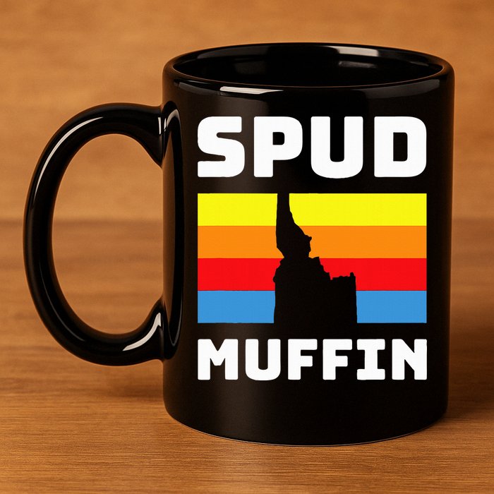 Cool Retro Travel Idaho Vacation Potatoes Spud Muffin Design 11oz C Handle Ceramic Mug