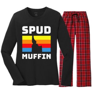 Cool Retro Travel Idaho Vacation Potatoes Spud Muffin Design Women's Long Sleeve Flannel Pajama Set 