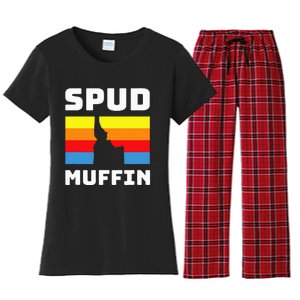 Cool Retro Travel Idaho Vacation Potatoes Spud Muffin Design Women's Flannel Pajama Set