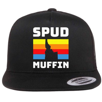 Cool Retro Travel Idaho Vacation Potatoes Spud Muffin Design Flat Bill Trucker Hat