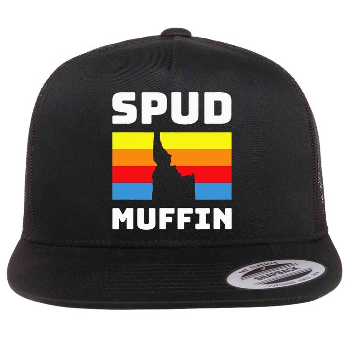 Cool Retro Travel Idaho Vacation Potatoes Spud Muffin Design Flat Bill Trucker Hat