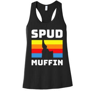 Cool Retro Travel Idaho Vacation Potatoes Spud Muffin Design Women's Racerback Tank